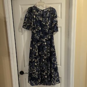 Eliza J Navy and Gold Floral Midi Dress